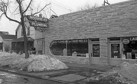 An early Moorhead Plumbing & Heating storefront